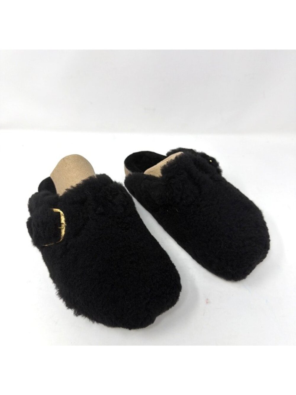 Birkenstock Boston Big Buckle Shearling Black Clogs Women's 5-5.5 Cozy Slippers